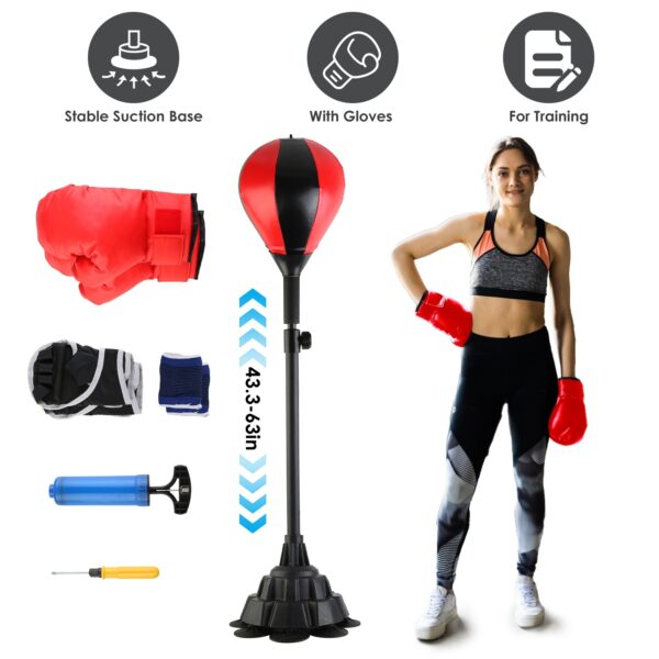 Punching Bag With Stand Free Standing Boxing Ball For Adults 43.3-63in Height Adjustable Boxing Bag With Gloves Wrist Sleeves Stable Suction Base For Fitness Speed Training - Image 9