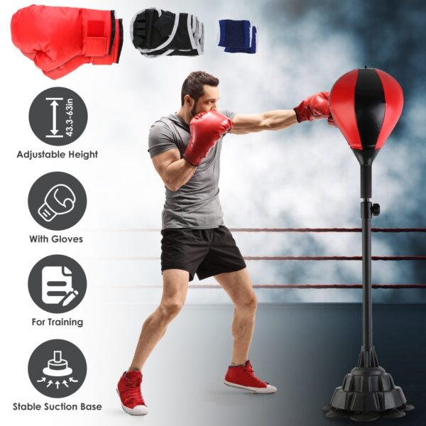 Punching Bag With Stand Free Standing Boxing Ball For Adults 43.3-63in Height Adjustable Boxing Bag With Gloves Wrist Sleeves Stable Suction Base For Fitness Speed Training - Image 3