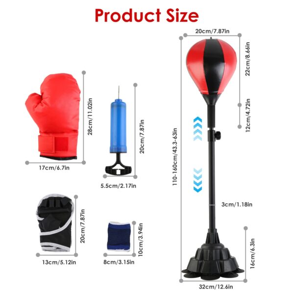 Punching Bag With Stand Free Standing Boxing Ball For Adults 43.3-63in Height Adjustable Boxing Bag With Gloves Wrist Sleeves Stable Suction Base For Fitness Speed Training - Image 8