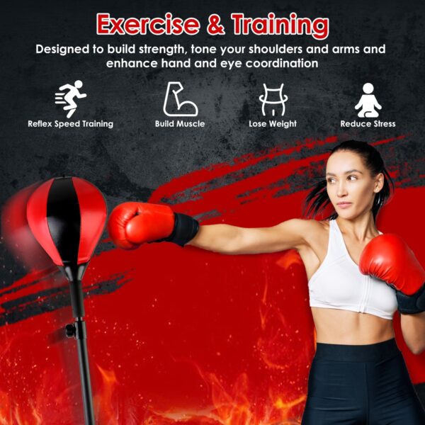 Punching Bag With Stand Free Standing Boxing Ball For Adults 43.3-63in Height Adjustable Boxing Bag With Gloves Wrist Sleeves Stable Suction Base For Fitness Speed Training - Image 4