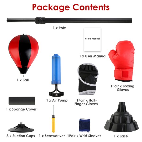 Punching Bag With Stand Free Standing Boxing Ball For Adults 43.3-63in Height Adjustable Boxing Bag With Gloves Wrist Sleeves Stable Suction Base For Fitness Speed Training - Image 10