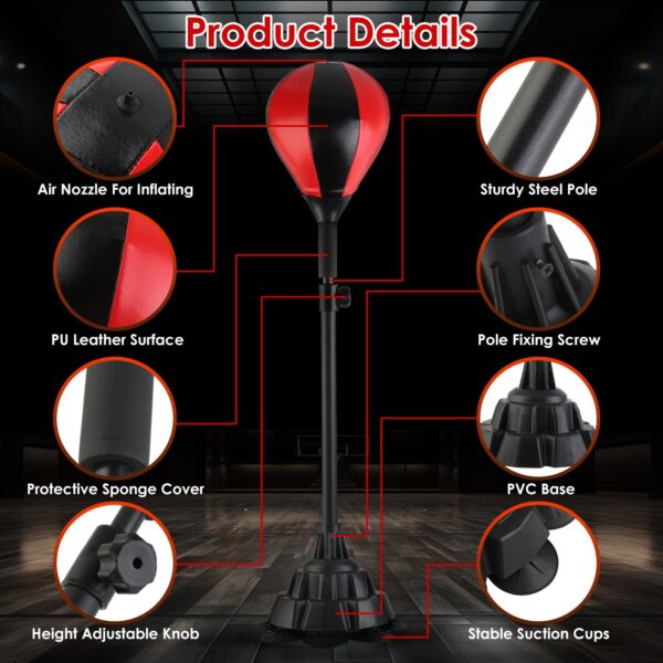 Punching Bag With Stand Free Standing Boxing Ball For Adults 43.3-63in Height Adjustable Boxing Bag With Gloves Wrist Sleeves Stable Suction Base For Fitness Speed Training - Image 5