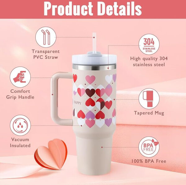 40 Oz Tumbler With Handle Straw Insulated - Image 3